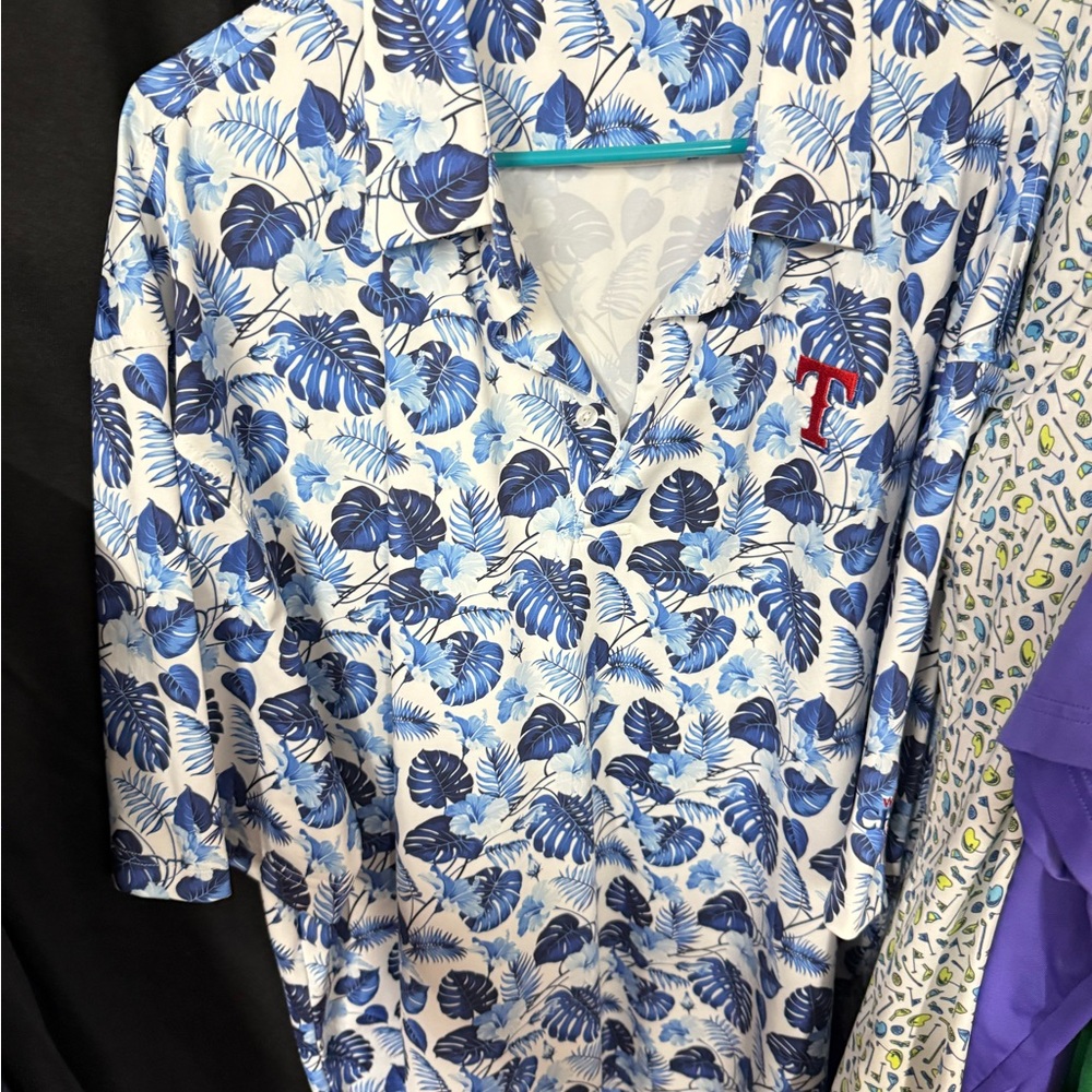 Texas Rangers Blue Leaf Print Men's Shirt